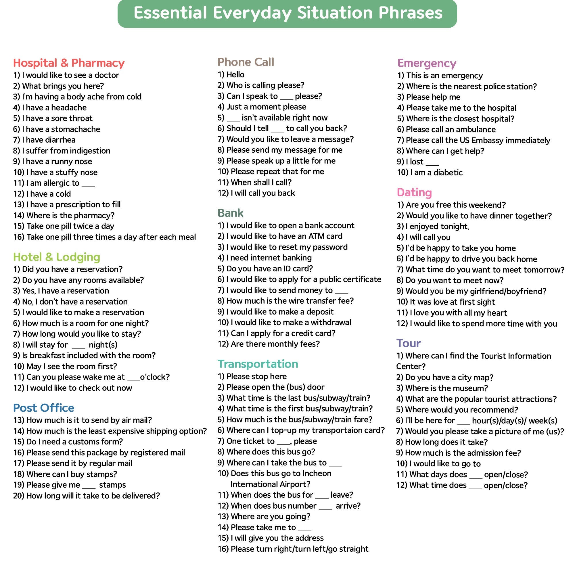 Printable 3-Pack Bundle Set Korean Flashcards