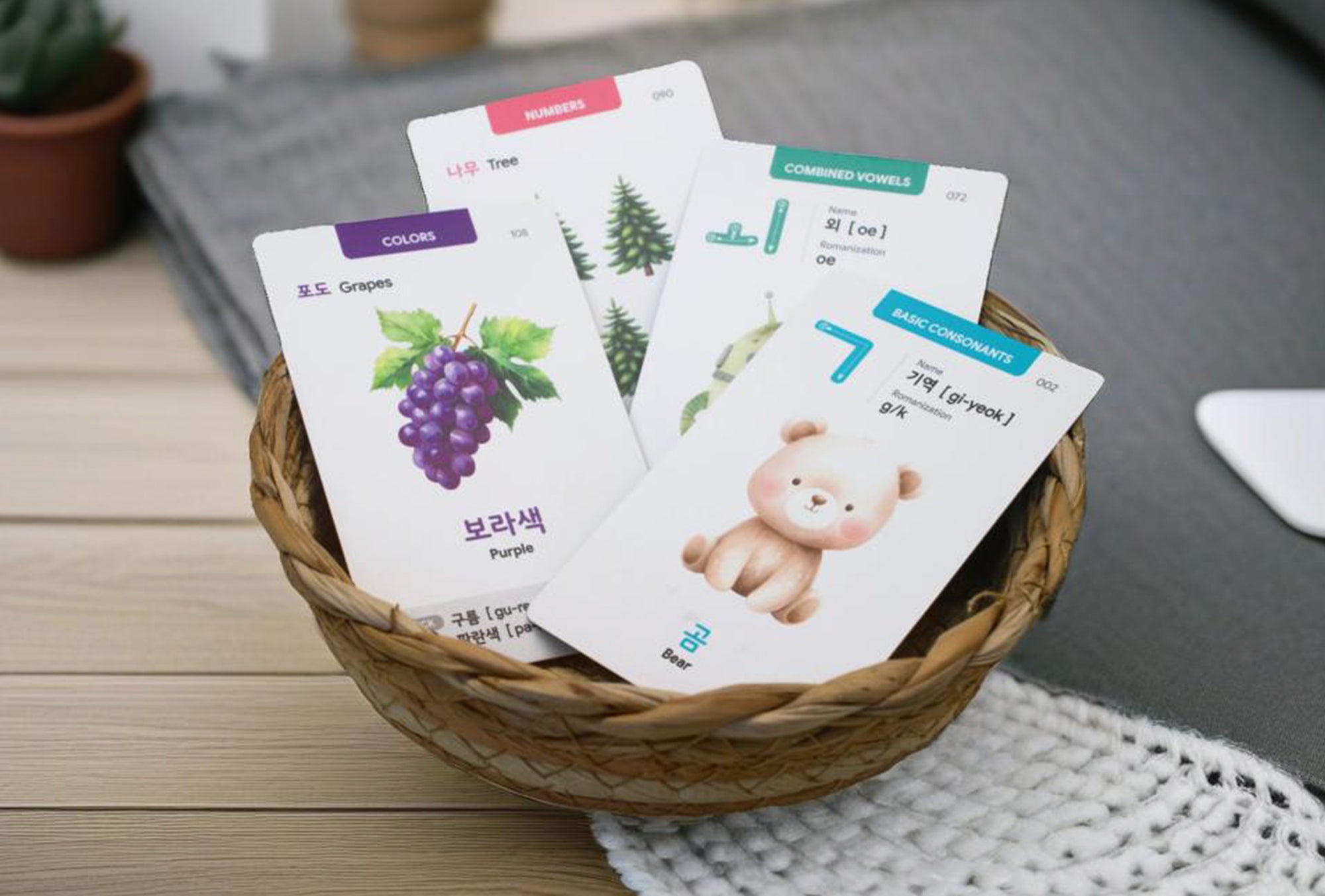 55 Korean Hangul Flashcards for Beginners: 40 Hangul+10 Numbers+10 Colors