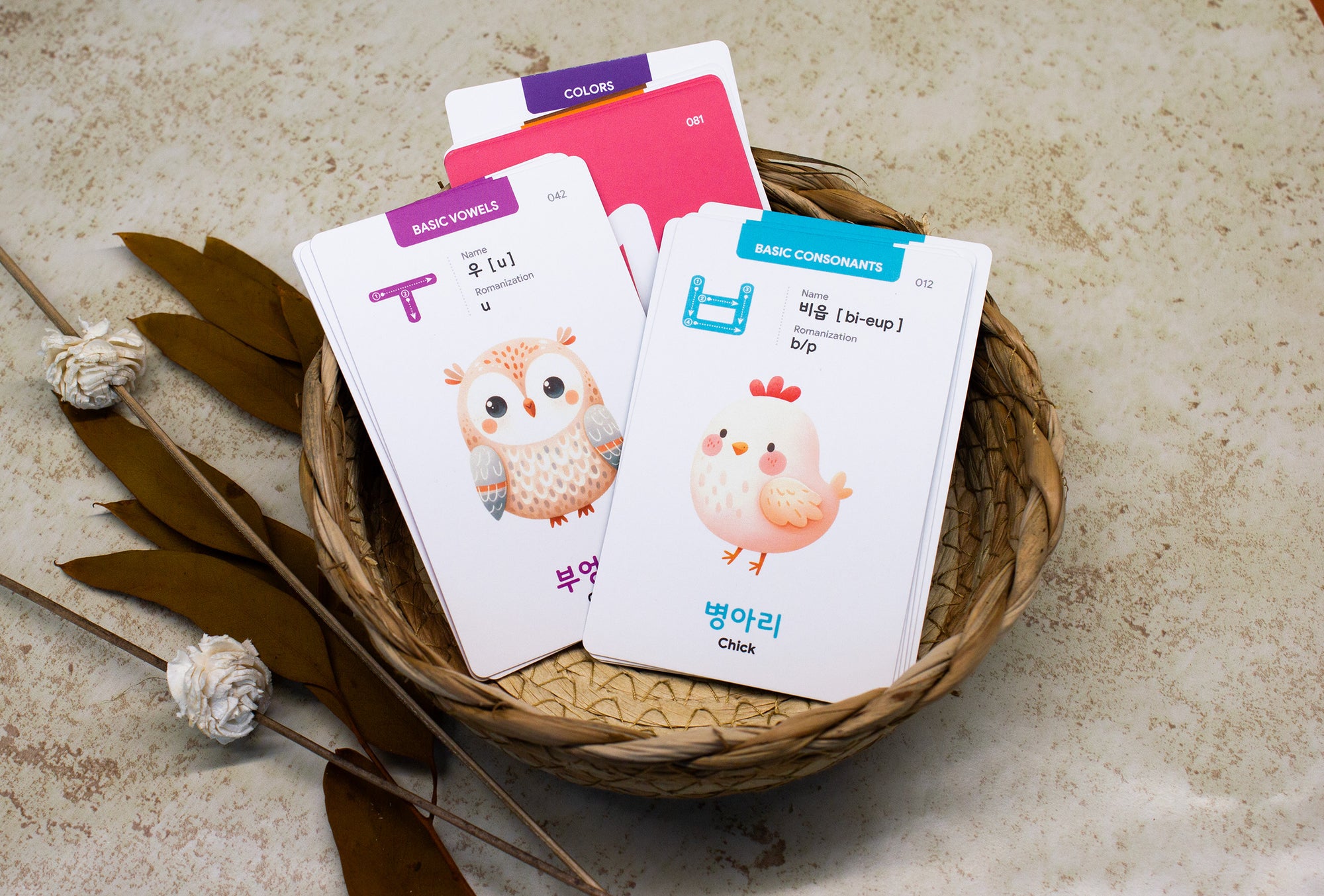 55 Korean Hangul Flashcards for Beginners: 40 Hangul+10 Numbers+10 Colors